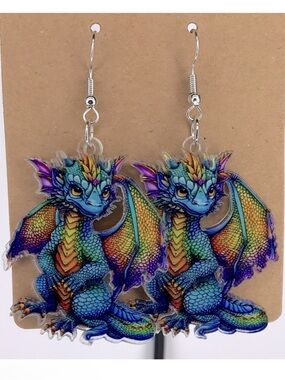 Colorful Blue-Green Dragon Acrylic Dangle Earrings Fashion Jewelry